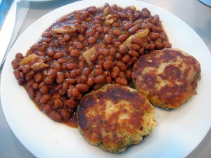 Fish Cakes and Beans (to be served with green tomato chow). Photo: Mashpee Wampanoag Education