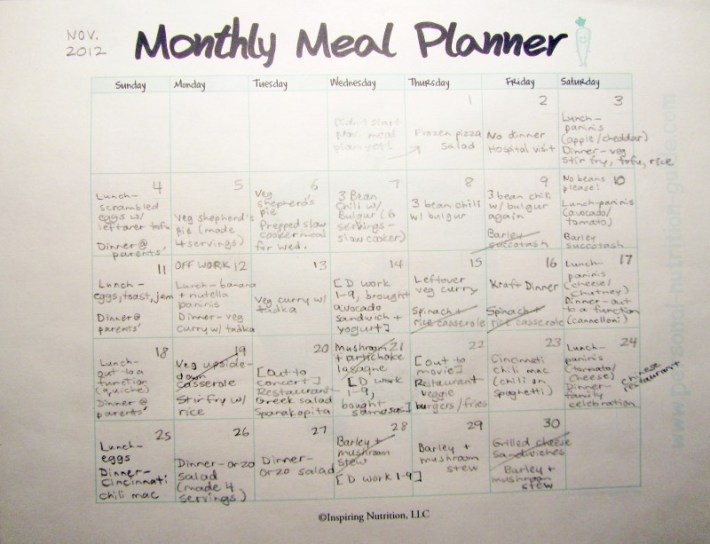 Real meal plan for Nov. (Cdn Thanksgiving was Oct. 8)
