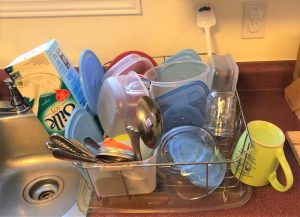 Clean dishes on drying rack
