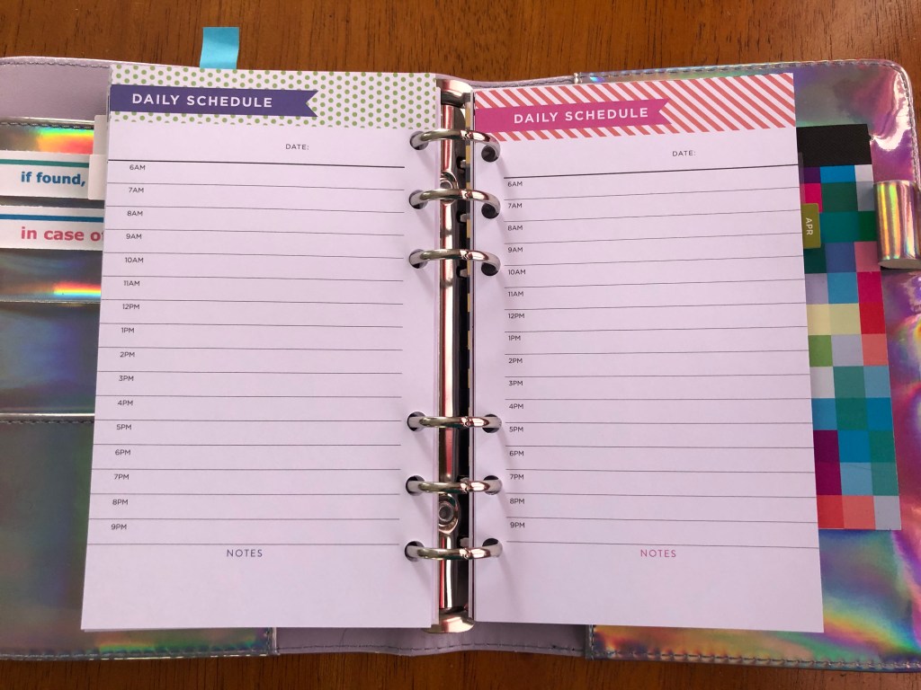 Open bullet journal showing daily page layout